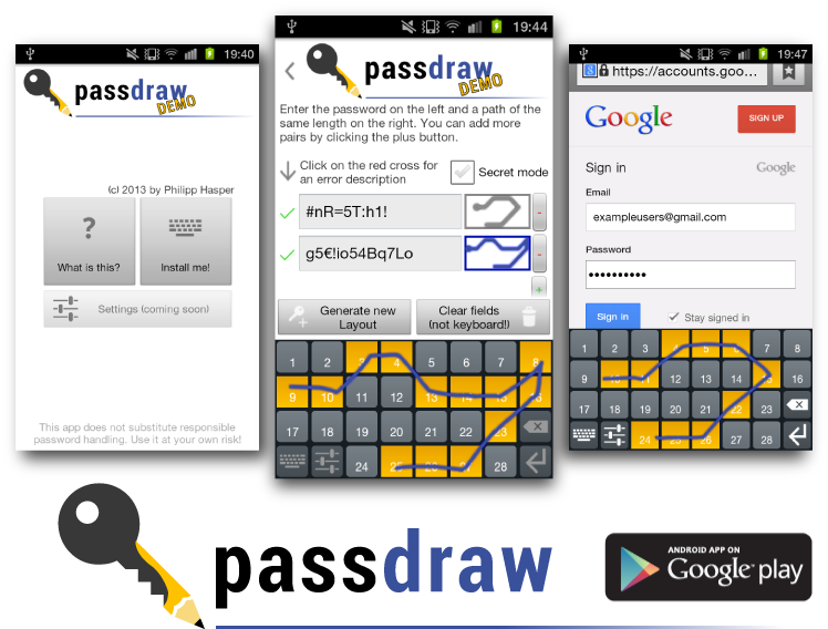 UI screenshots of Passdraw